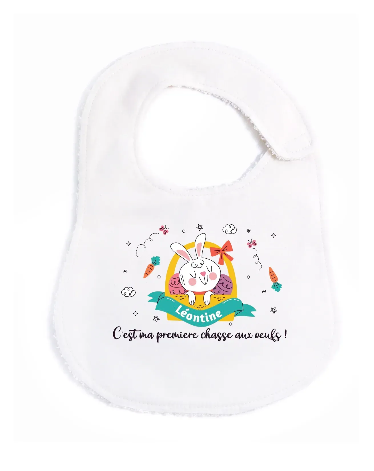Bavoir – Lapin blanc dans un panier