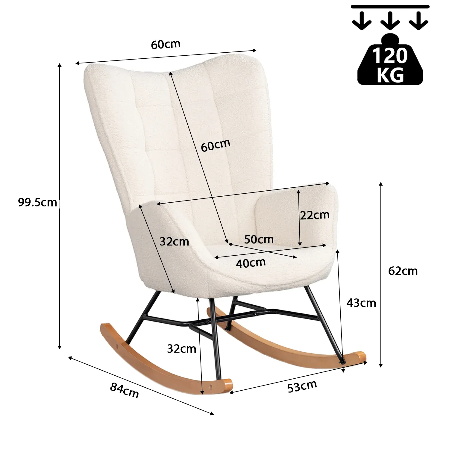 Fauteuil à bascule allaitement scandinave avec accoudoirs en tissu mouton boulette beige à surpiqûres - FUNKEL – Image 5