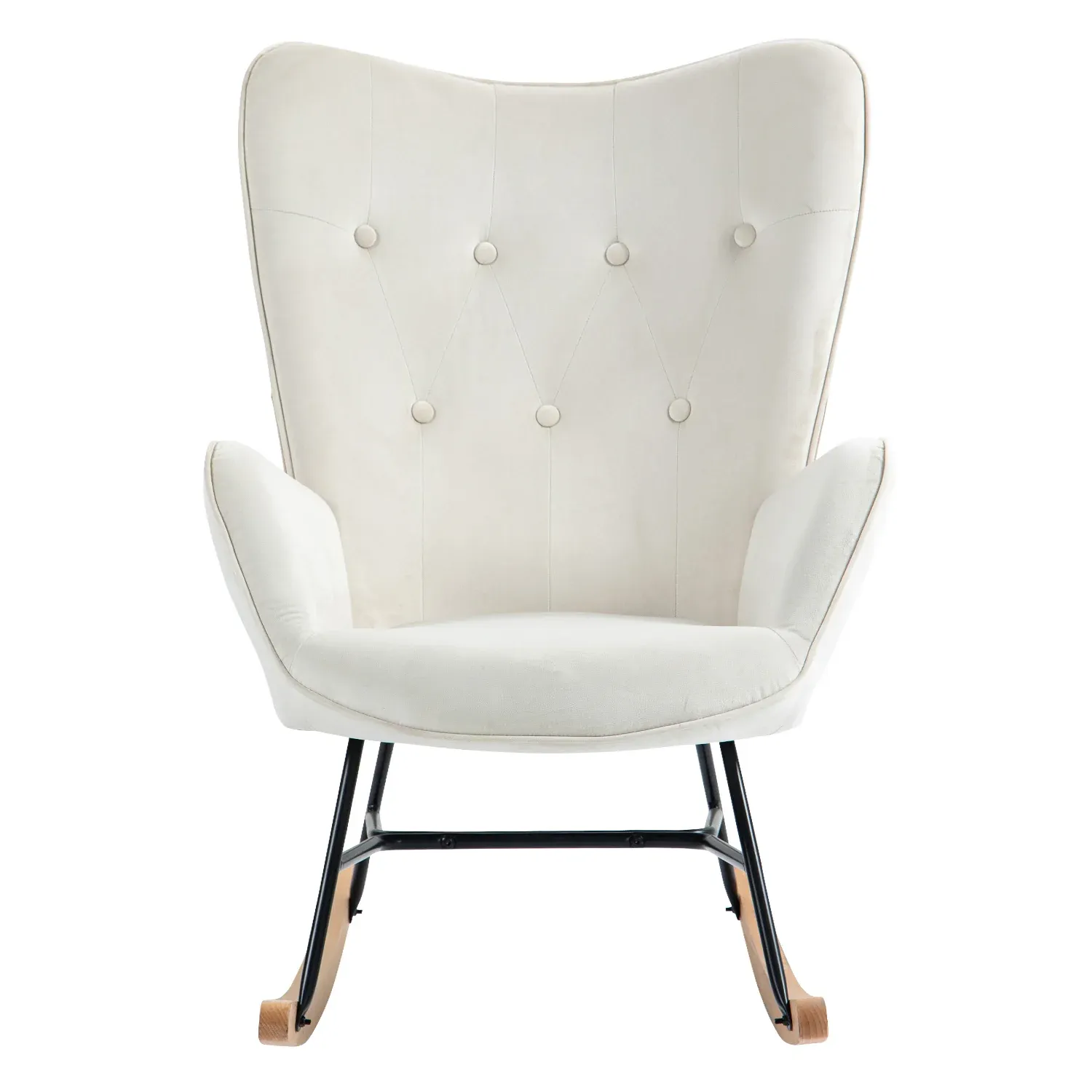 Fauteuil à bascule allaitement scandinave confortable en velours beige capitonné - EPPING BEIGE – Image 7