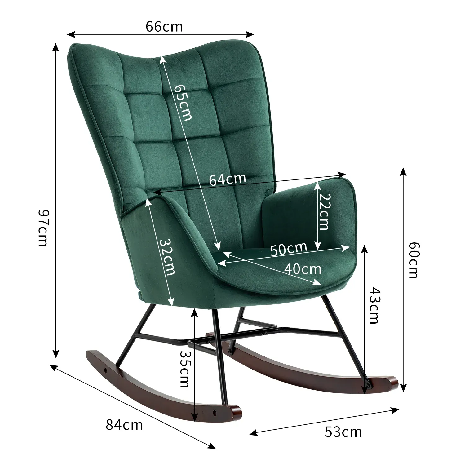 Fauteuil à bascule allaitement scandinave avec accoudoirs en velours vert foncé à surpiqûres - FUNKEL – Image 6